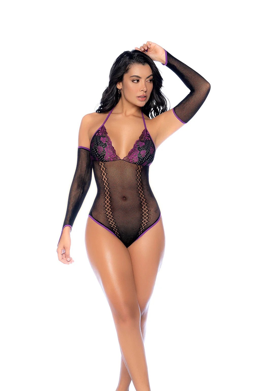 0MYR4Wsi.jpg Whispered Lace Fishnet Bodysuit - Os - Black/purple - Image 1
