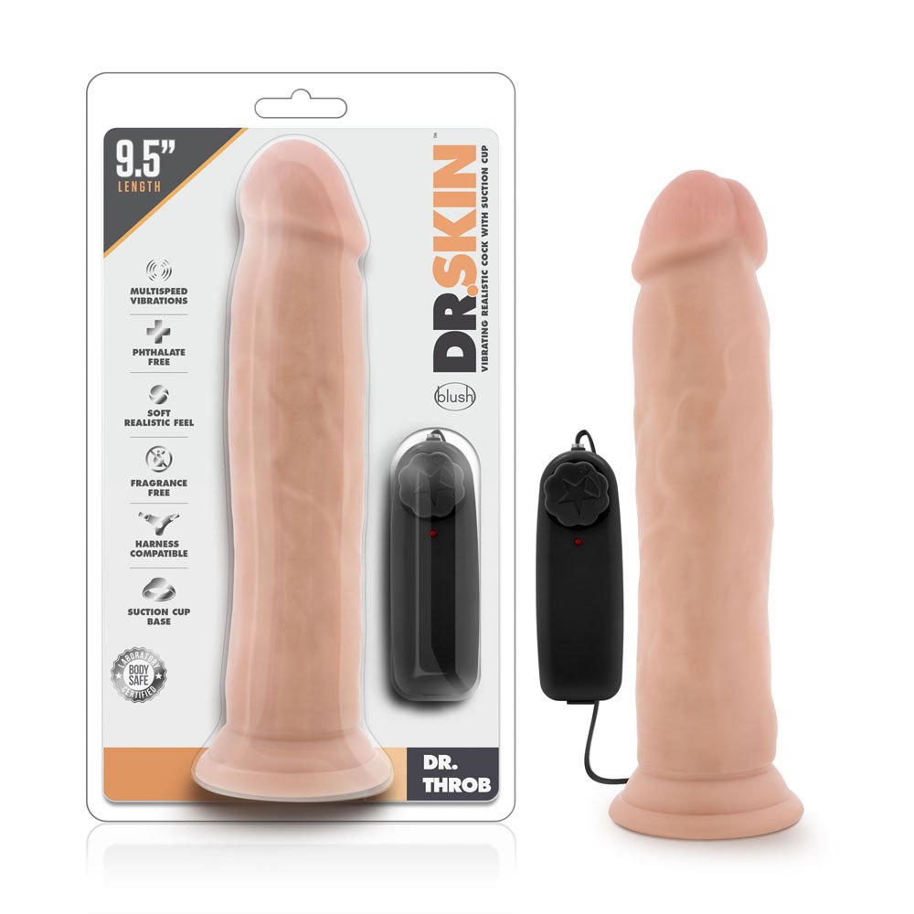 www.blushnovelties.com Dr. Skin - Dr. Throb - 9.5 Inch Vibrating Realistic Cock With Suction Cup - Vanilla - Image 1