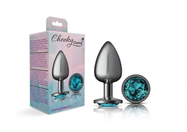 Teal Round Gem Gunmetal Metal Plug - Lg