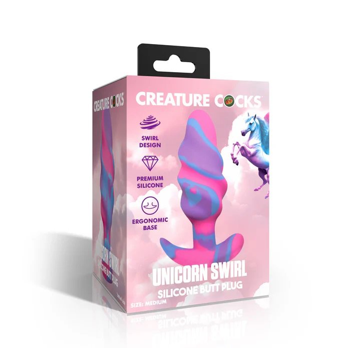 8ikDaytS.jpg Unicorn Swirl Silicone Butt Plug - Medium - Image 1