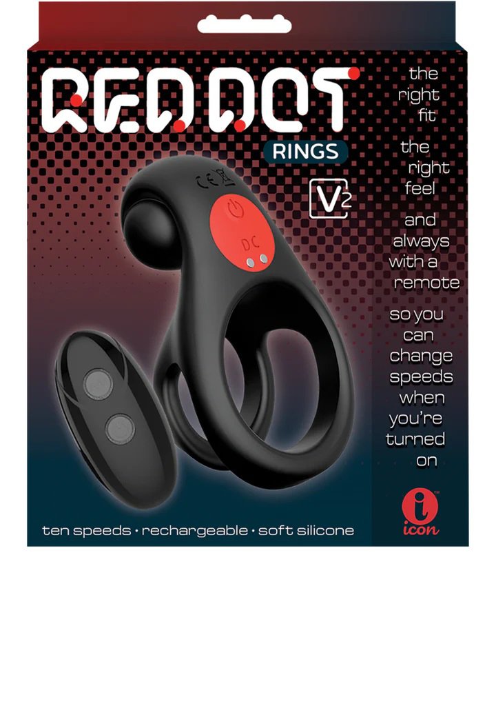 BldNa02p.jpg Red Dot Vibrating Cock Ring V2 With Remote - Black/red - Image 1