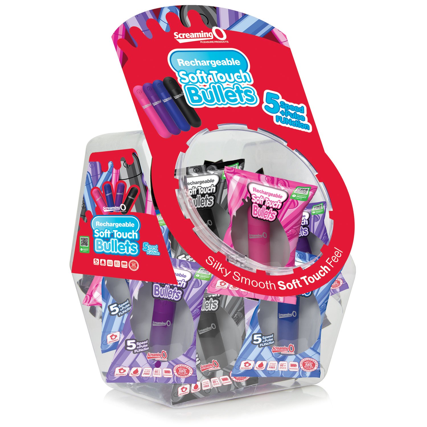 GvOJNdoNhJpBGPQzpPTRNZBggQTzV4vz.jpg Screaming O Soft Touch Rechargeable Bullets - 24 Count Candy Bowl Display - Image 1