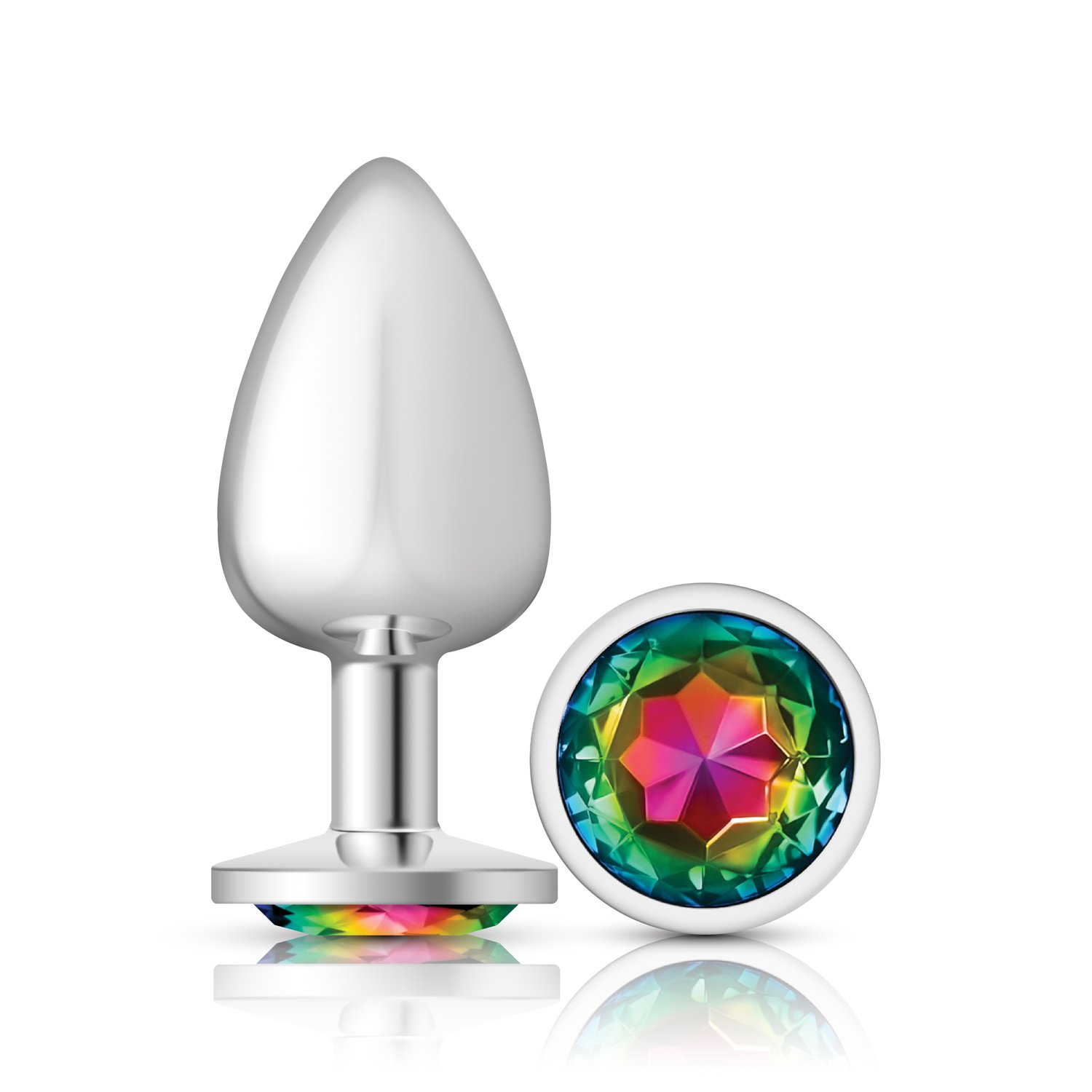 KIRcpqV8XJR9dplUAfqrv64GPPXrooqE.jpg Rainbow Round Gem Silver Metal Plug - Lg - Image 1