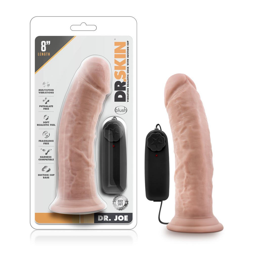 www.blushnovelties.com Dr. Skin - Dr. Joe - 8 Inch Vibrating Cock With Suction Cup - Vanilla - Image 1