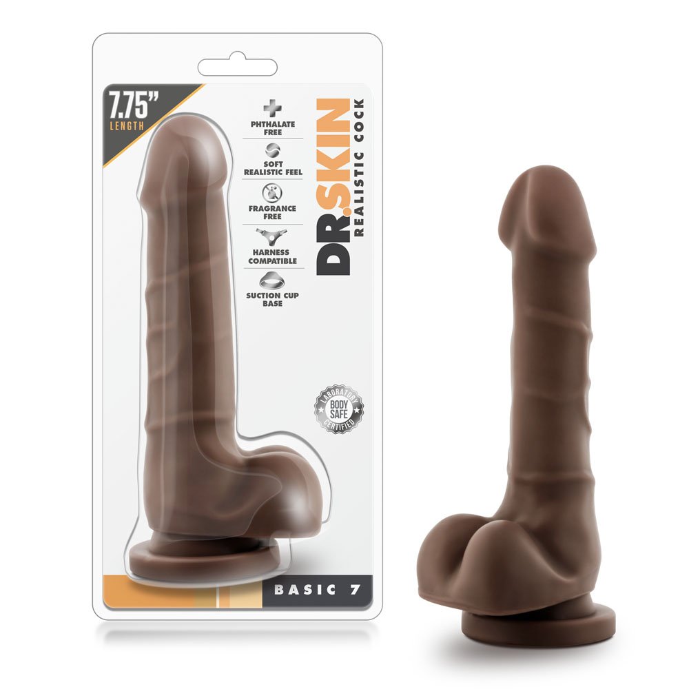 www.blushnovelties.com Dr. Skin - Realistic Cock - Basic 7 - Chocolate - Image 1