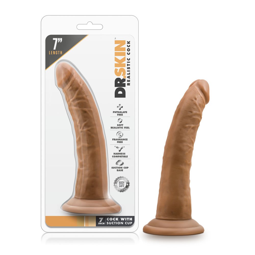 www.blushnovelties.com Dr. Skin - 7 Inch Cock With Suction Cup - Mocha - Image 1
