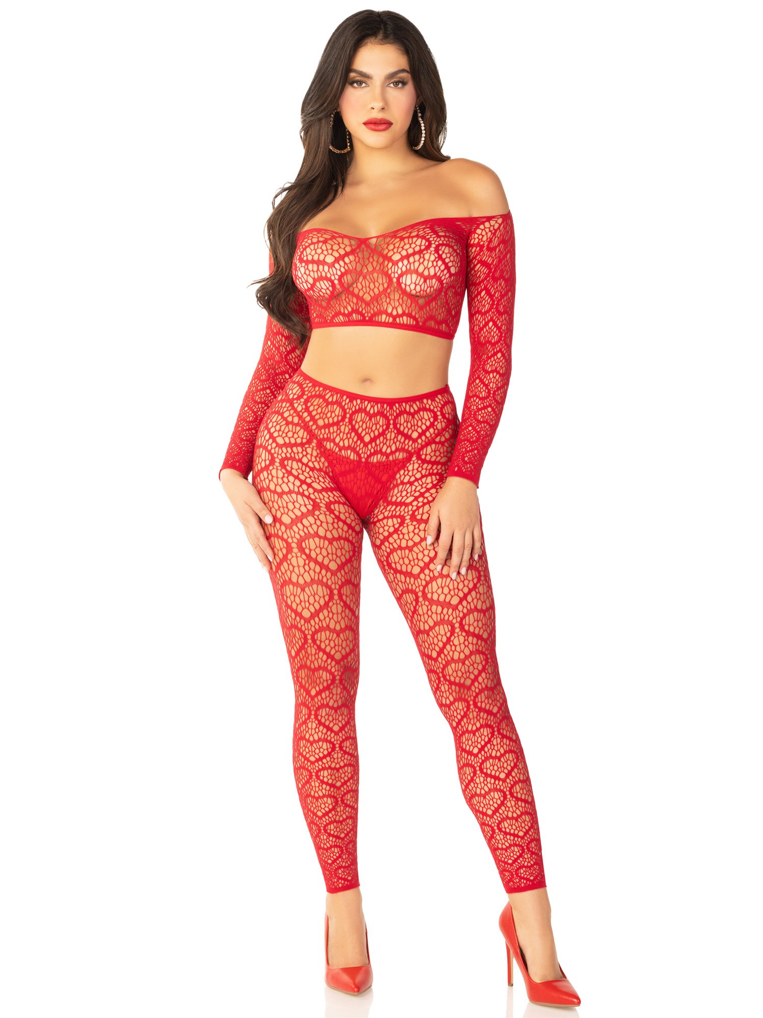 OeJeje4P6qNypRPZ5oLqbipx6TQhr5n8.jpg Red 2pc Croptop and Footless Tights - Os Tights - Os - Image 1