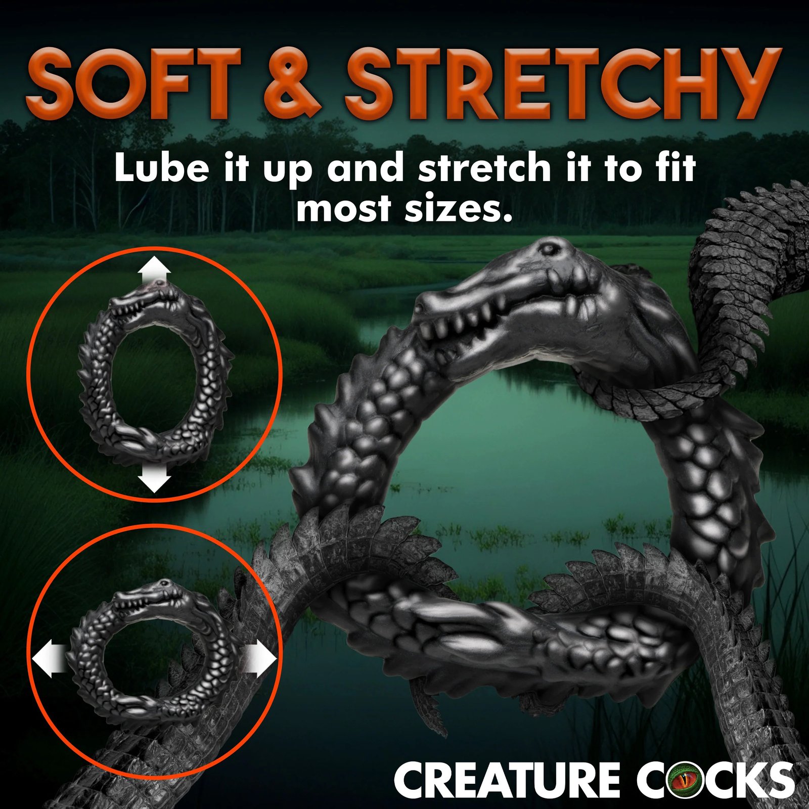 OkbJpfJTkD0abztHfqi1fGvflJ0QesNM.jpg Black Caiman Silicone Cock Ring - Black - Image 1