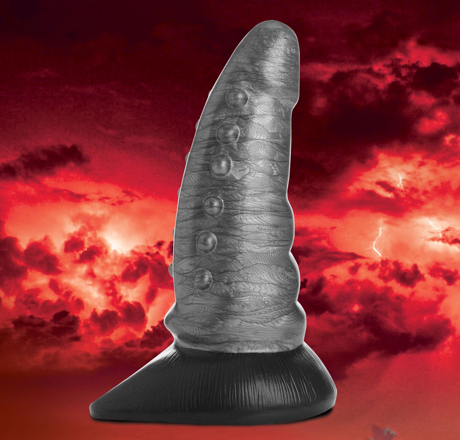 SpgynBWYCKr24OueA4HJHZ1OOqJGTuQs.jpg Beastly Tapered Bumpy Silicone Dildo - Silver - Image 1