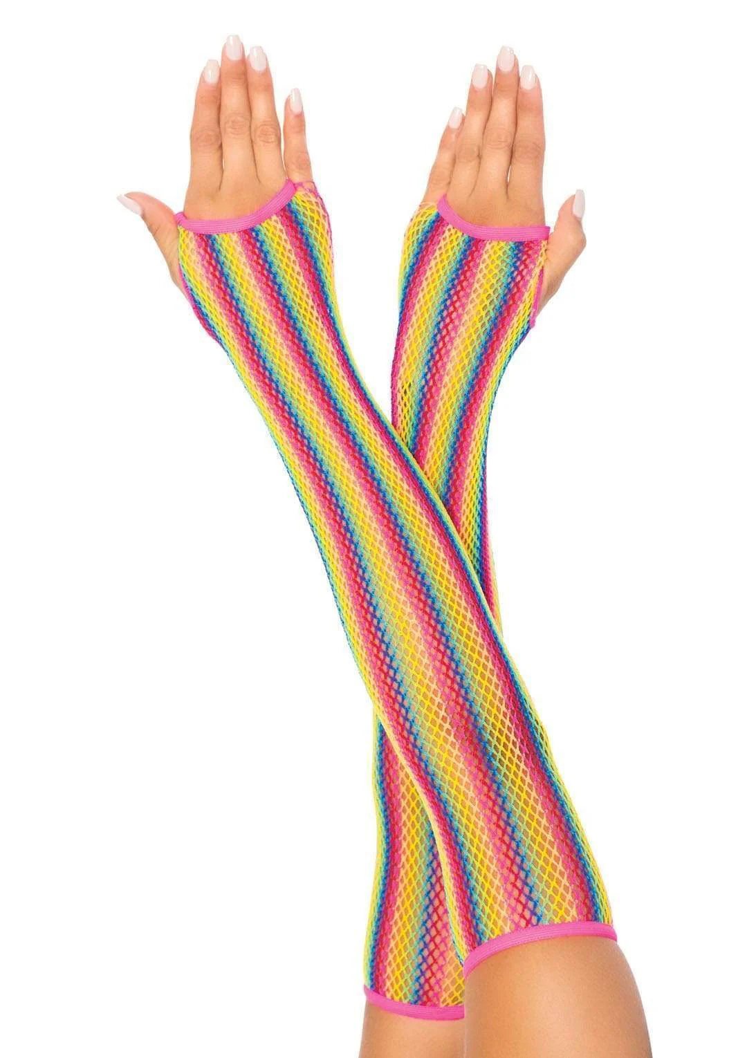 Tx7z6qfpBiUwT1KVfXgf9n7SIYZSN4RO.jpg Rainbow Net Fingerless Arm Warmer Gloves - One Size - Multicolor - Image 1