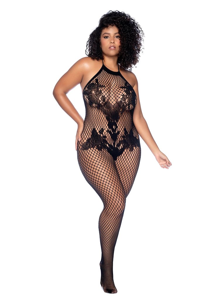 WBcwm3HQ.jpg Vino Noir Floral Fishnet Bodystocking Plus - O/sx - Black - Image 1