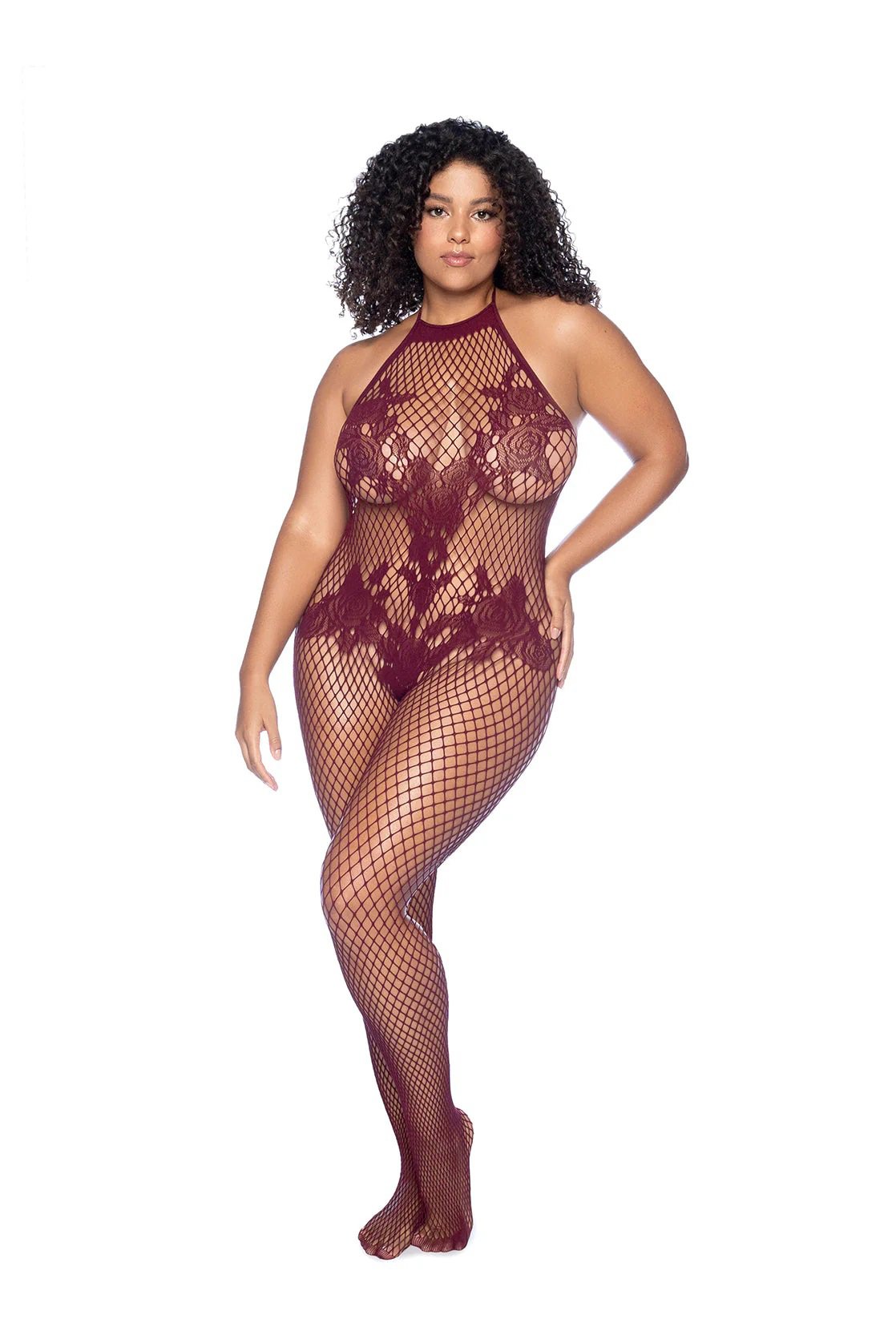 aGIM7Nux.jpg Vino Noir Floral Fishnet Bodystocking - X - Cherry - Image 1