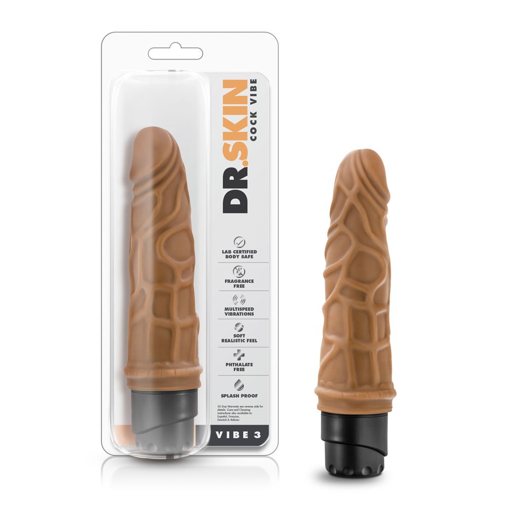 www.blushnovelties.com Dr. Skin - Cock Vibe 3 - 7.25 Inch Vibrating Cock - Mocha - Image 1