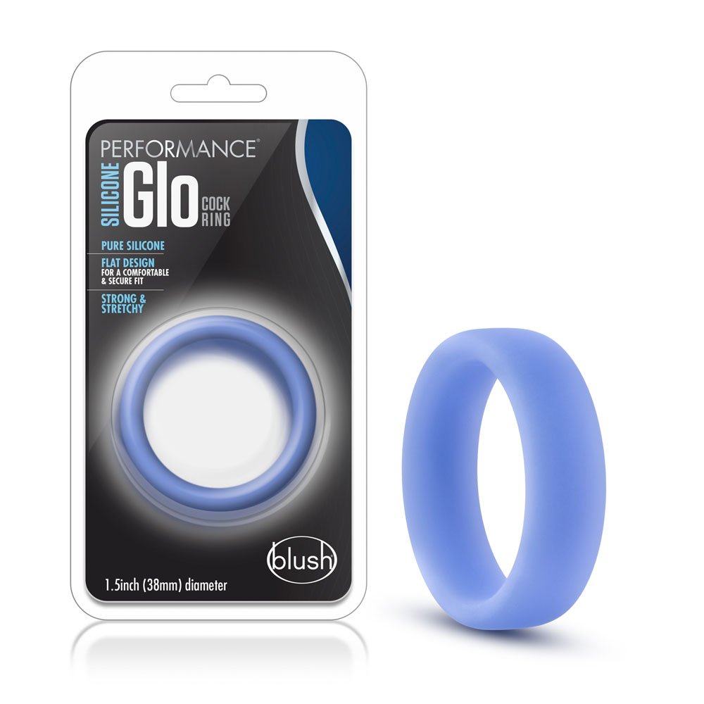 www.blushnovelties.com Performance - Silicone Glo Cock Ring - Blue Glow - Image 1