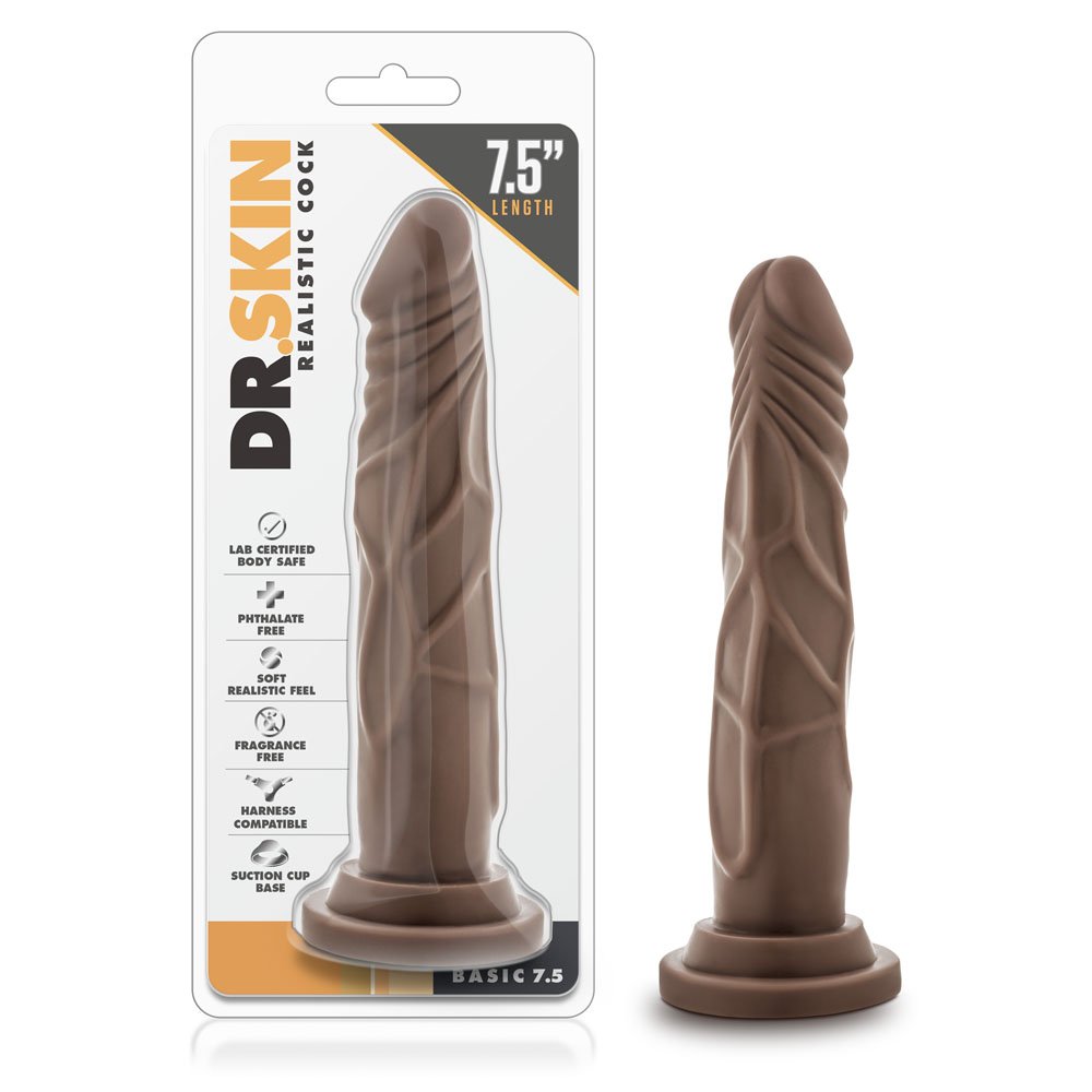 www.blushnovelties.com Dr. Skin - Realistic Cock - Basic 7.5 - Chocolate - Image 1