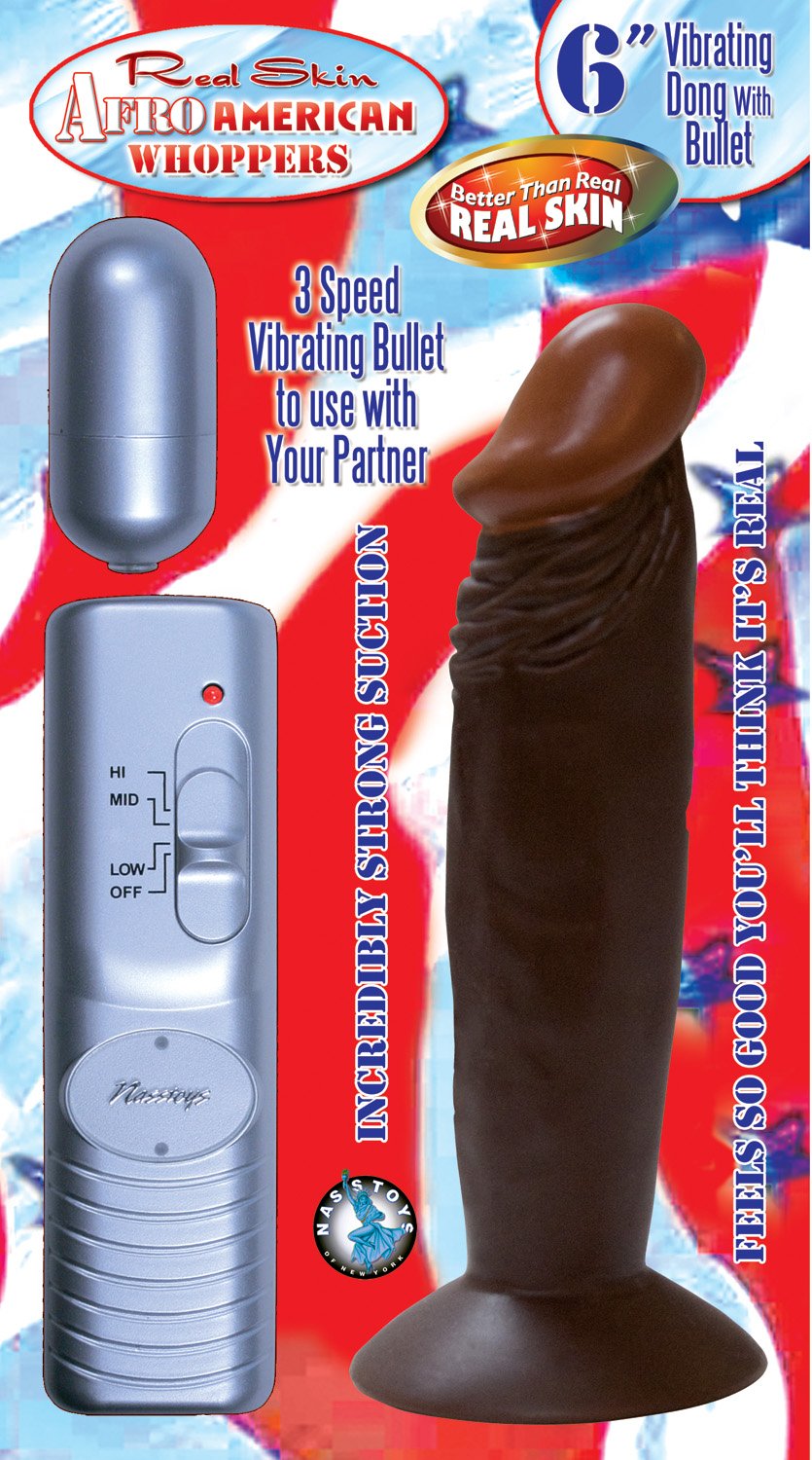 gKFjnYXIaXltBR7zhlB4NJodfjWSHaQO.jpg Afro American Whoppers 6 Inch Vibrating Dong With Bullet - Brown - Image 1