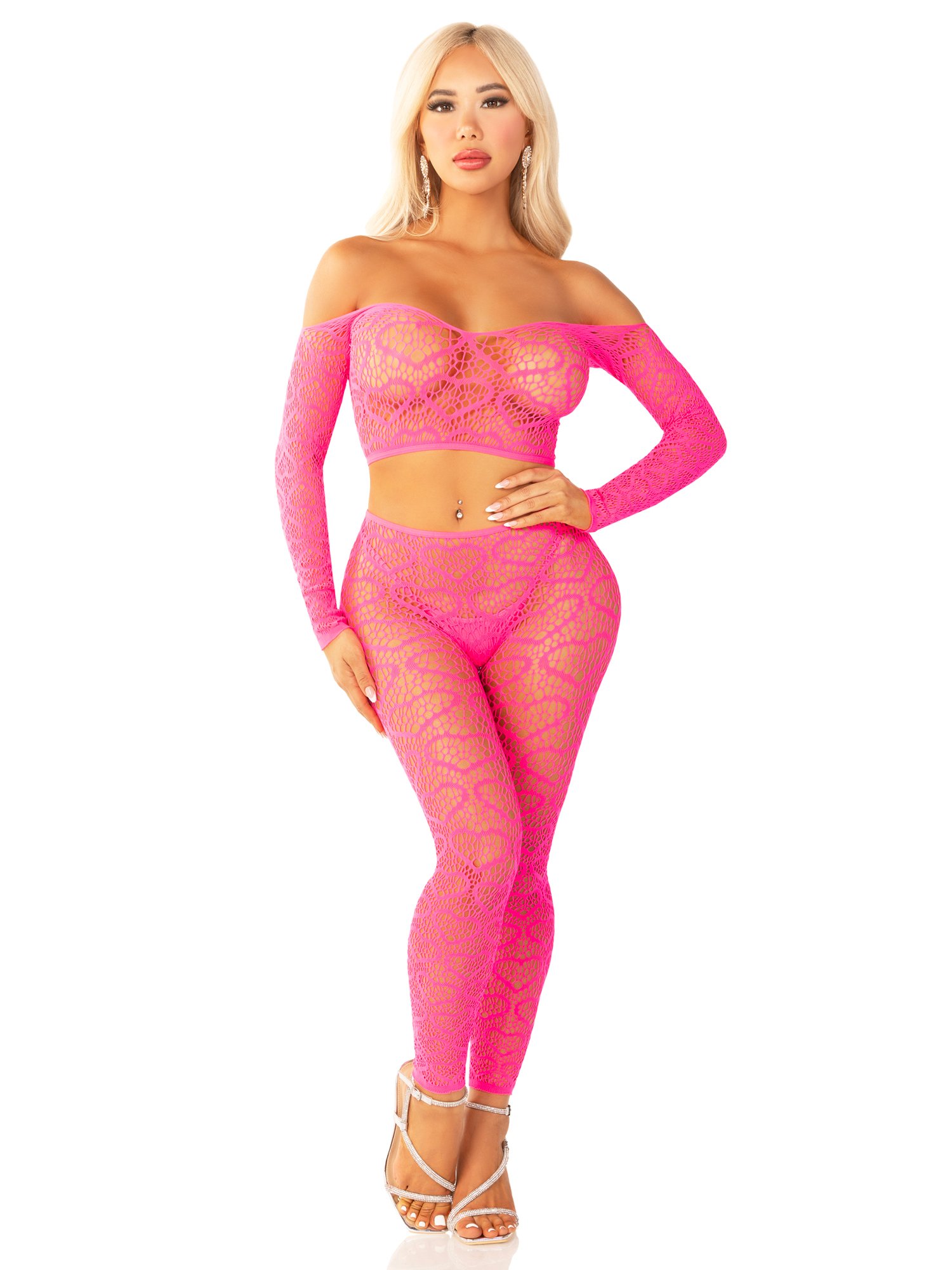 h8mDrKjssB97VhHFTZg5BEdjT7PelAr7.jpg Pink 2pc Croptop and Footless Tights - Os Tights - Os - Image 1