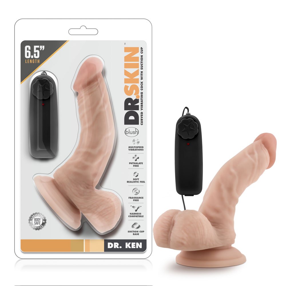 www.blushnovelties.com Dr. Skin - Dr. Ken - 6.5 Inch Vibrating Cock With Suction Cup - Vanilla - Image 1