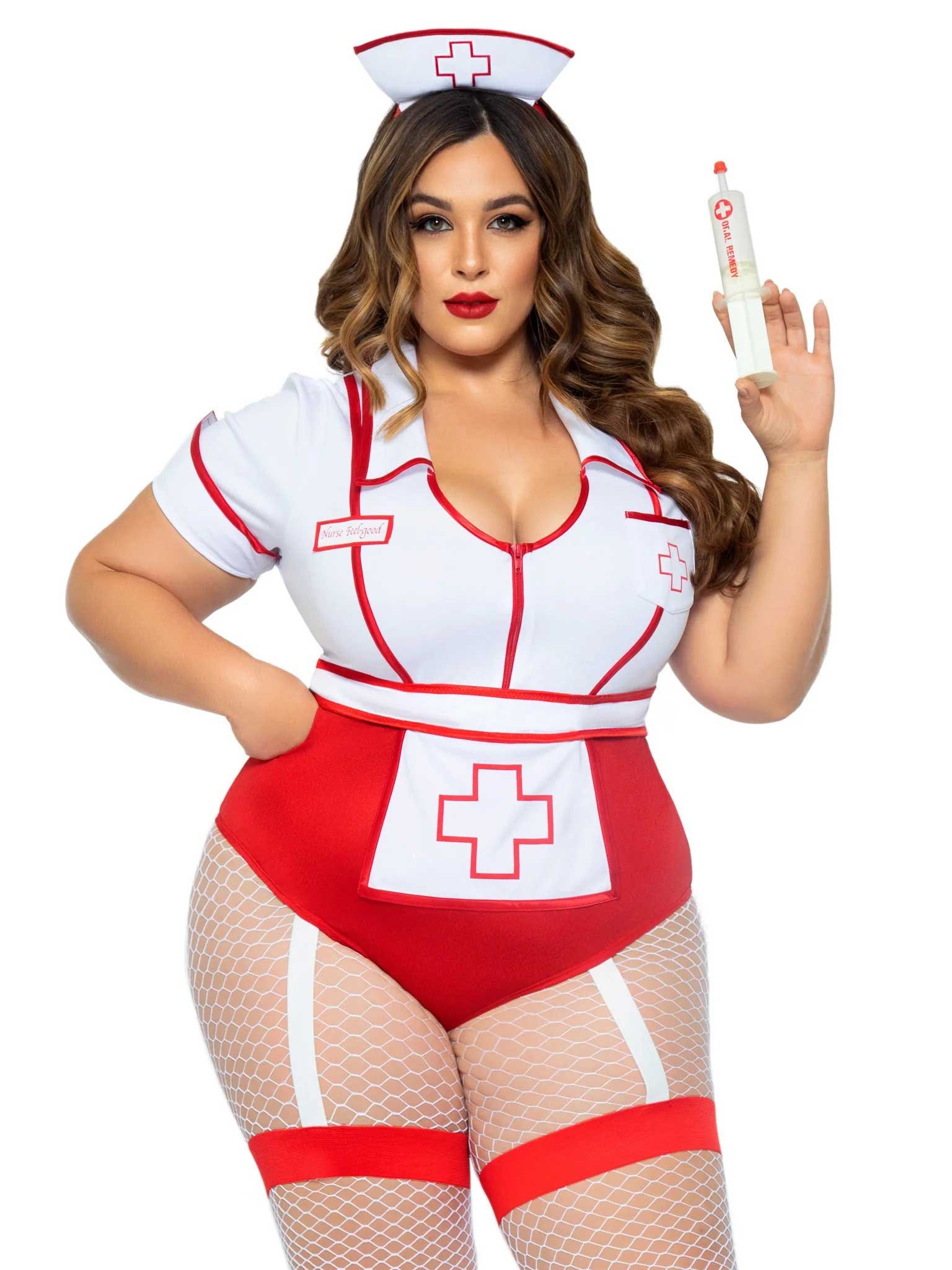 jlSnB7uomYLWSPjXvNjzXkhCHQo8Djgi.jpg Plus Nurse Feelgood Sexy Costume - 1x/2x - White / Red - Image 1