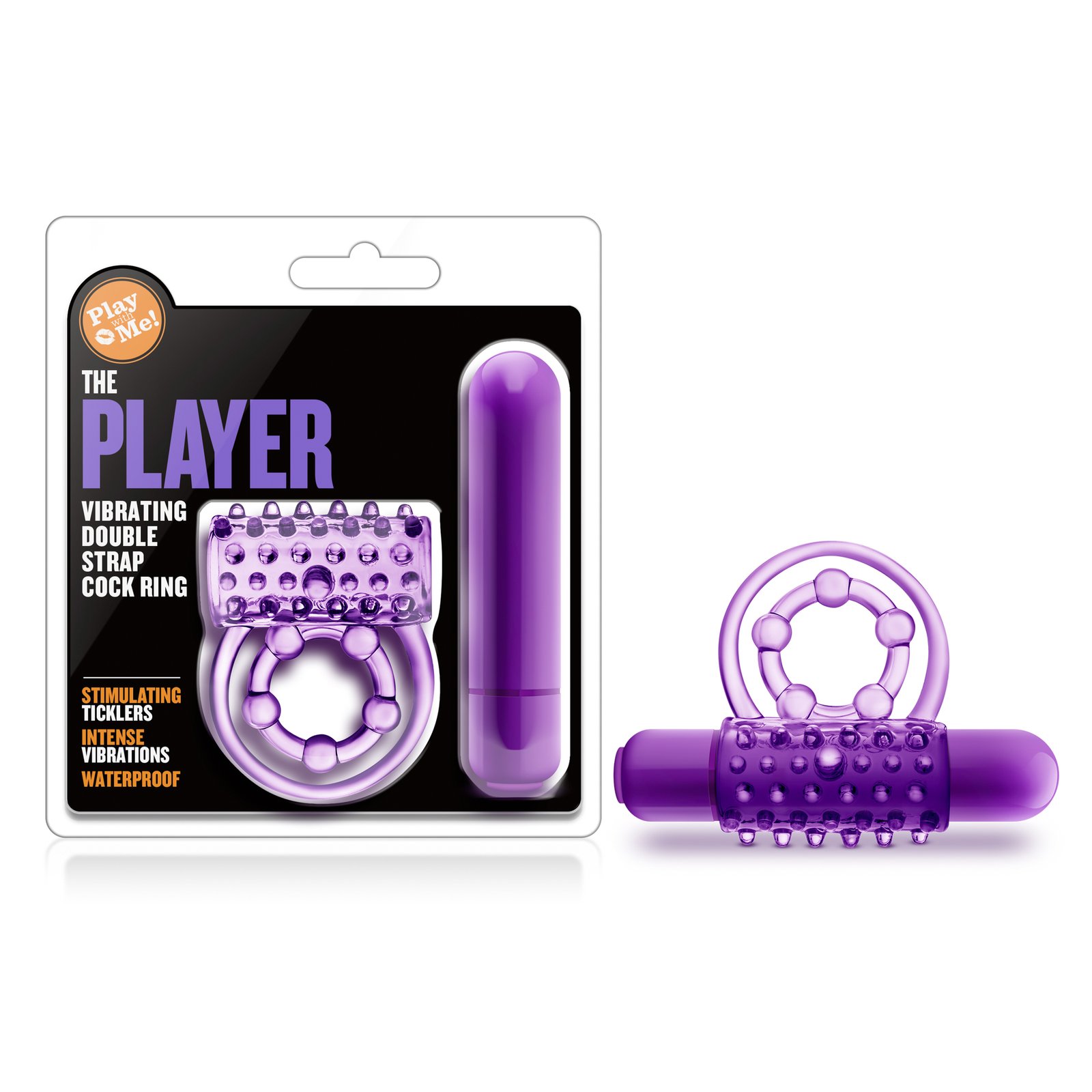 www.blushnovelties.com Play With Me - the Player - Vibrating Double Strap Ring - Purple - Image 1