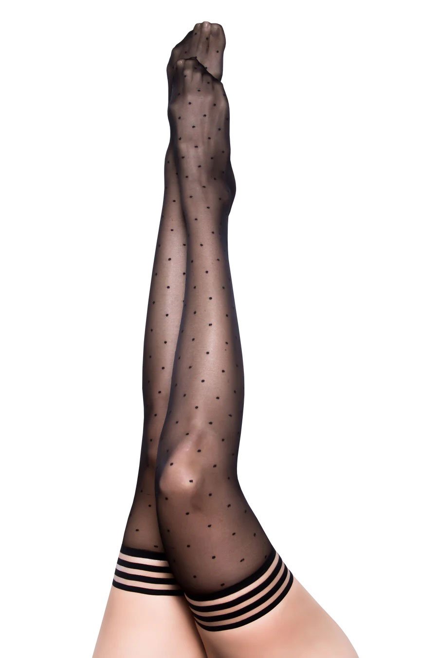 k4Clq0smGyyAllEWS64IROcDAAIj23uU.jpg Ally - Polka Dot Thigh High - Size B - Black - Image 1