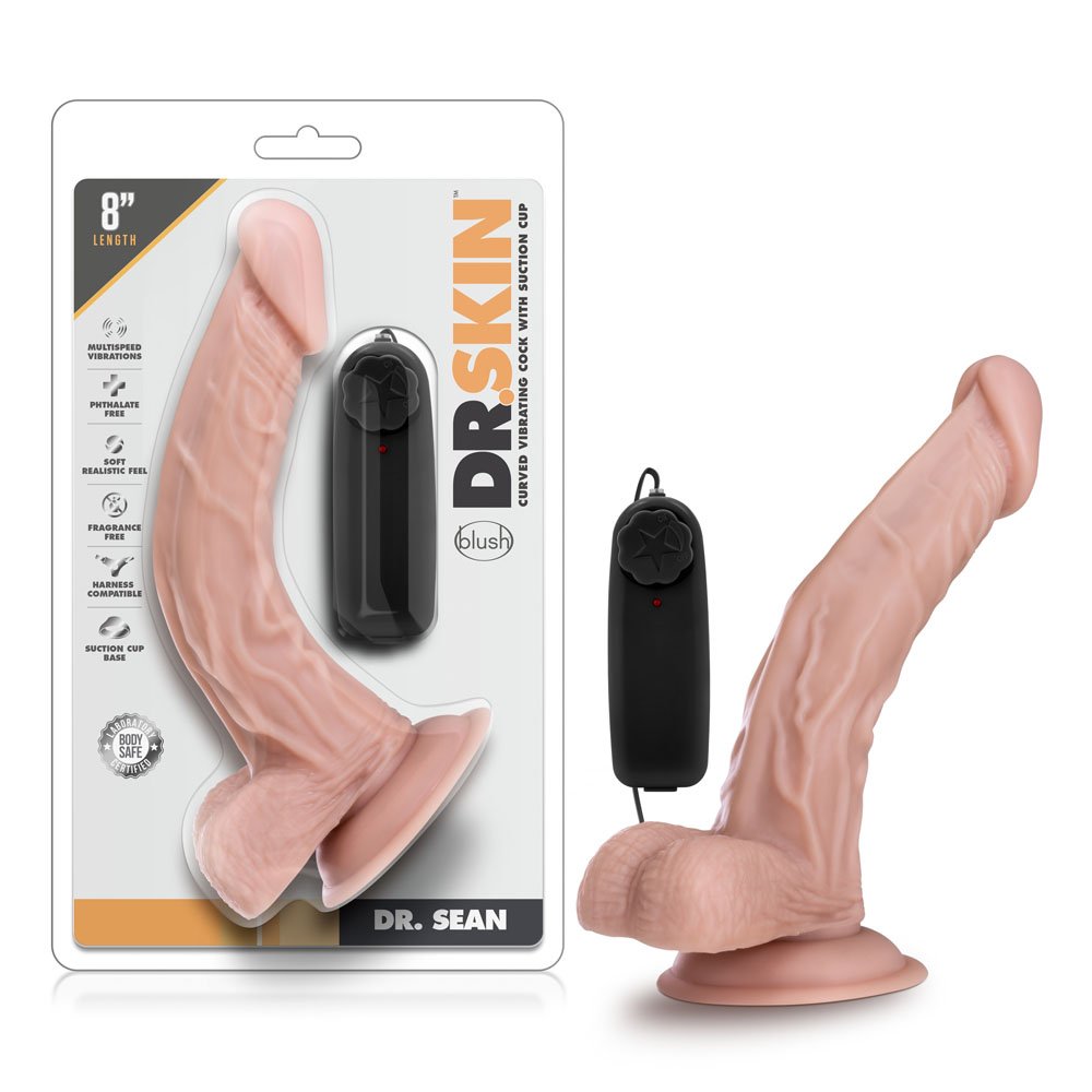 www.blushnovelties.com Dr. Skin - Dr. Sean - 8 Inch Vibrating Cock With Suction Cup - Vanilla - Image 1