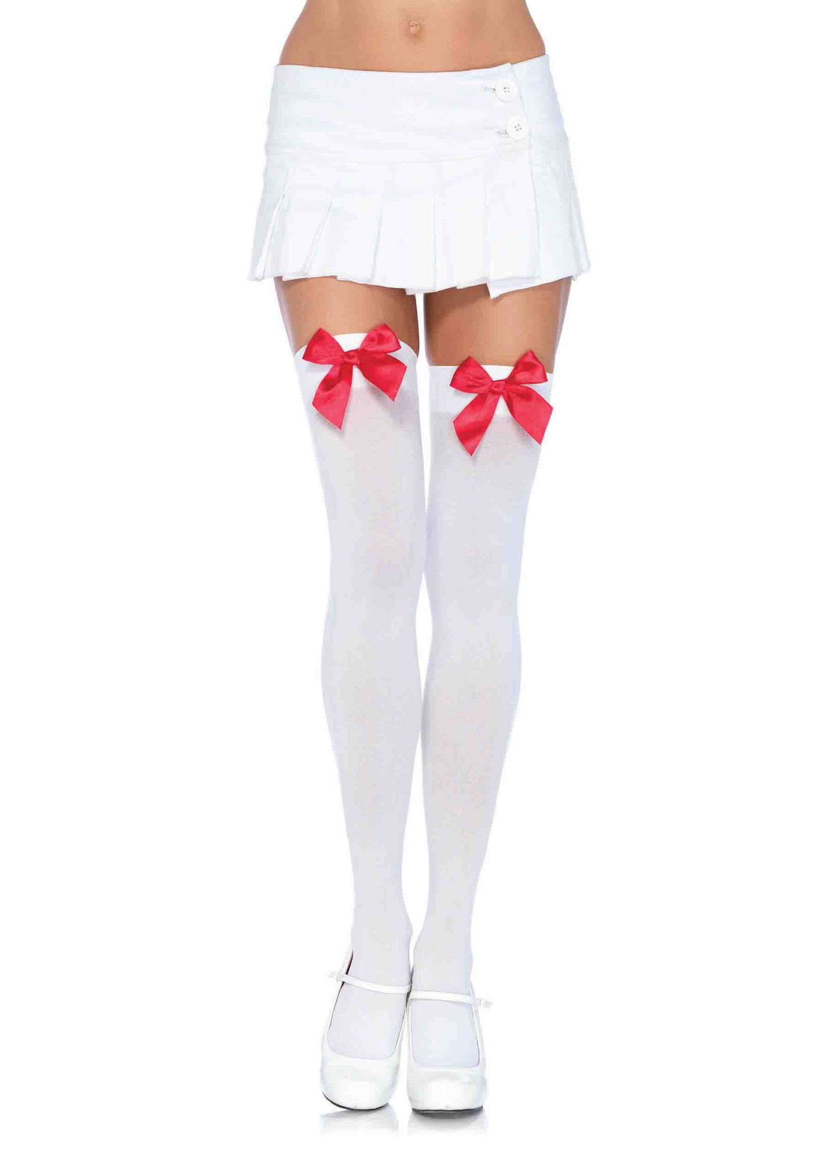 rvBCoclKXLPUXO3mSSuy7x3ecDEPC8pe.jpg Nylon Over the Knee Socks - White With Red Bow - Image 1