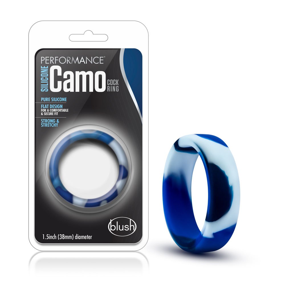 www.blushnovelties.com Performance - Silicone Camo Cock Ring - Blue Camoflauge - Image 1