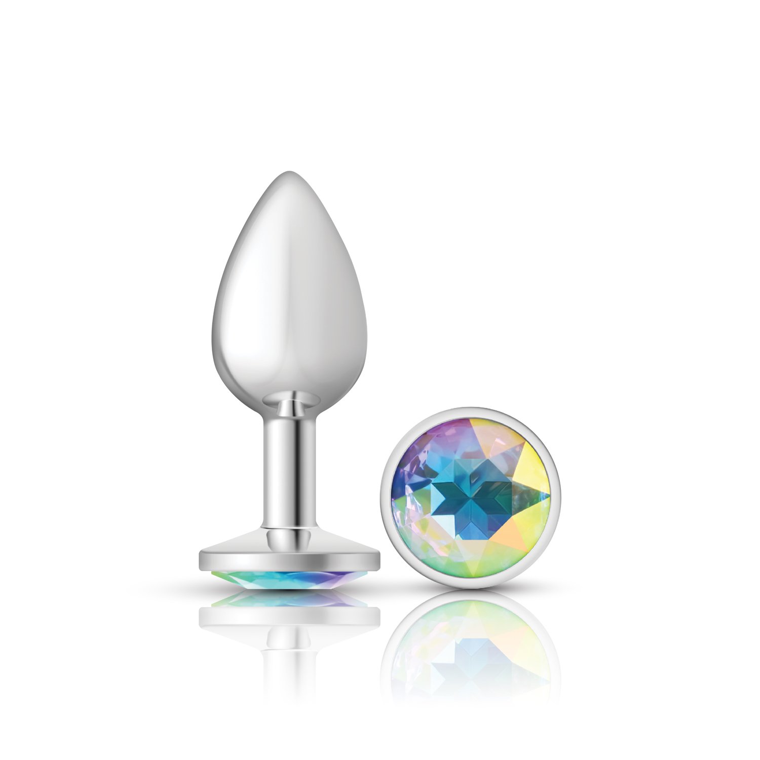 vLlB50UGJBrJDBe4nIZG3VqG3mpbmgLz.jpg Clear Iridescent Round Gem Silver Metal Plug - Sm - Image 1
