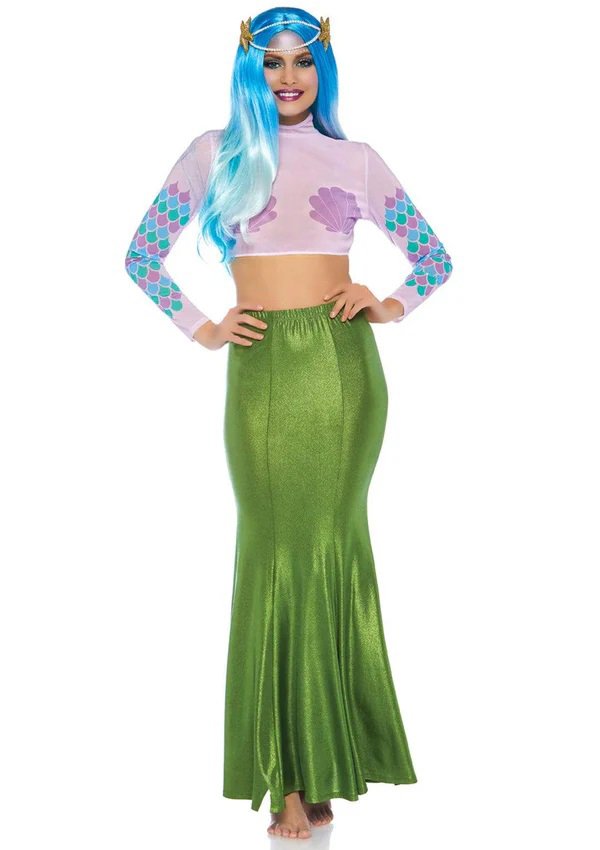 Shimmer Spandex Mermaid Costume Maxi Skirt - Medium-Large - Green