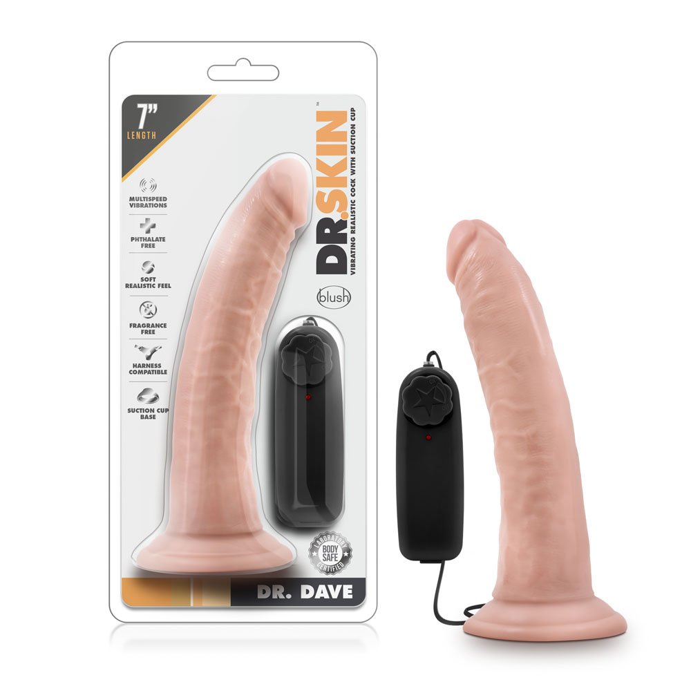 www.blushnovelties.com Dr. Skin - Dr. Dave - 7 Inch Vibrating Cock With Suction Cup - Vanilla Ea - Image 1