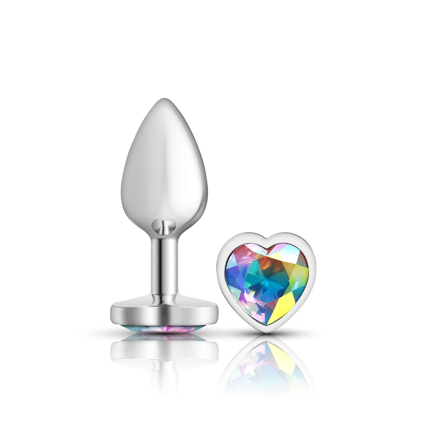 wMUIFmYX5el8AlNlrSC7kIoiw8m0SFxS.jpg Clear Iridescent Heart Gem Silver Metal Plug - Sm - Image 1