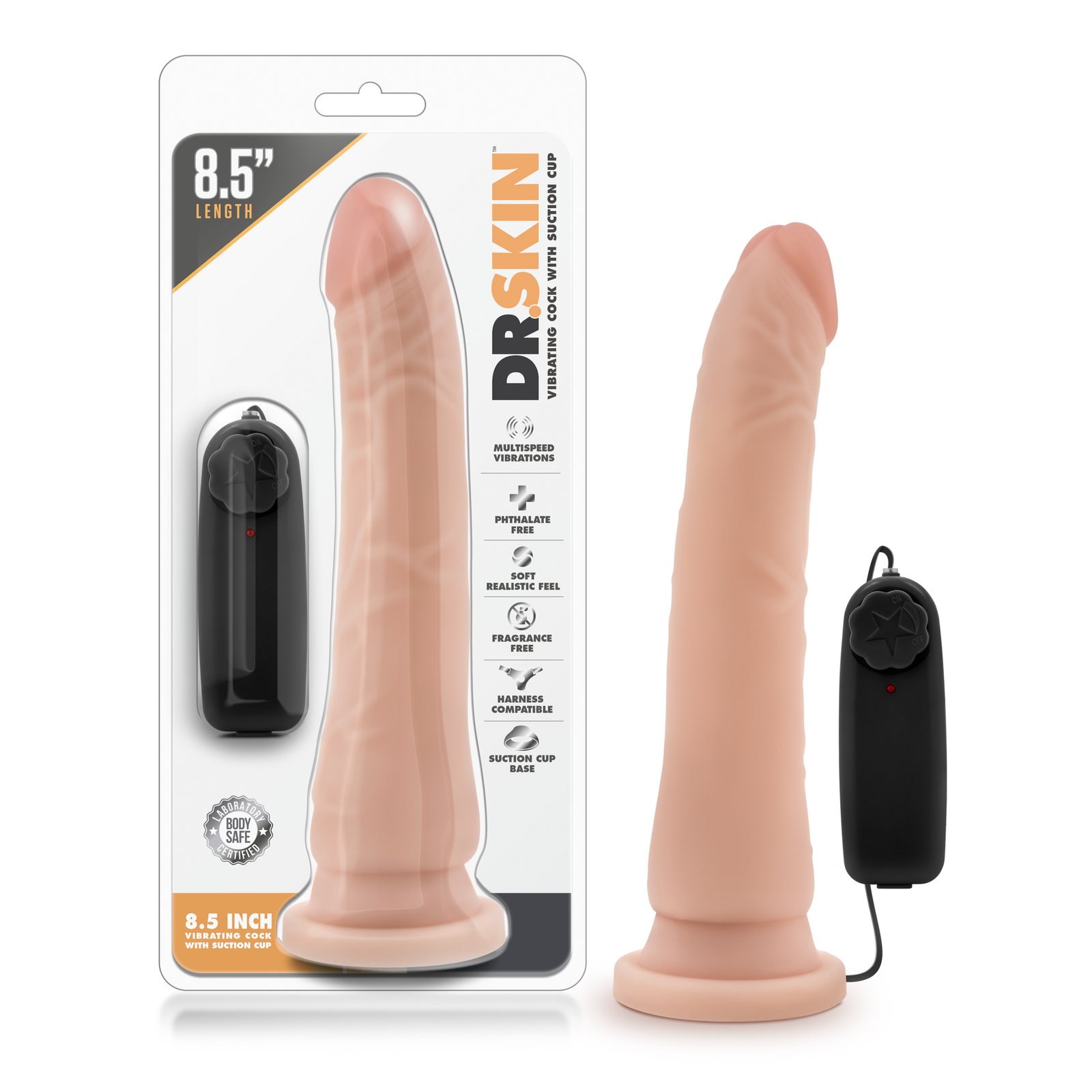 www.blushnovelties.com Dr. Skin - 8.5 Inch Vibrating Realistic Cock With Suction Cup - Vanilla - Image 1
