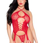 2pc Heart Net Halter Cami and G-String Panty - Os - Red