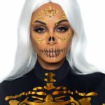 Sugar Skull Adhesive Face Jewels Sticker - Gold