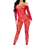 Lace Lingerie Jumpsuit - Os - Red
