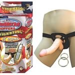 All American Whoppers Vibrating 8" Dong With Unversal Harness - Light