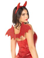 2 Pc Devil Kit with Rhinestone Wings and Horn Headband – Red
