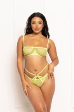 2 Pc Fishnet and Strappy Elastic Bra and Thong Set - One Size - Lime - Image 2