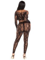 2 Pc Python Net Crop Top and Footless Tights Set – Black - Image 2