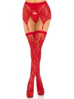 2 Pc Rachel Lace Thigh High and Crossover Garter Belt - One Size - Red - Image 3