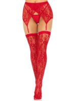 2 Pc Rachel Lace Thigh High and Crossover Garter Belt - One Size - Red - Image 5
