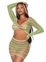 2 Pc Zig Zag Net Crop Top and Mini Dress - One Size - Green - Image 3