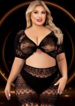 2 Piece Crop Top and Skirt Set - Queen Size - Black - Image 2