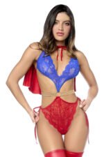 Super Girl Small/Medium Halter Lace Bodysuit Costume with Cape – Multi