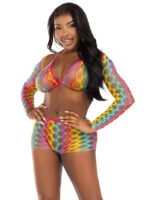 3 Pc Net Bra Top With Shrug and Boy Shorts - One Size - Multicolor - Image 2