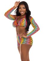 3 Pc Net Bra Top With Shrug and Boy Shorts - One Size - Multicolor - Image 3
