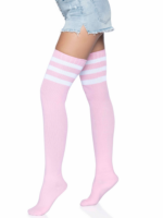 3 Stripes Athletic Ribbed Thigh Highs - One Size - Light Pink - Image 2