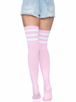 3 Stripes Athletic Ribbed Thigh Highs - One Size - Light Pink - Image 5
