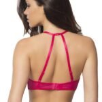 High Neck Bra With Diagonal Eyelash Lace Panels - Small - Bright Rose